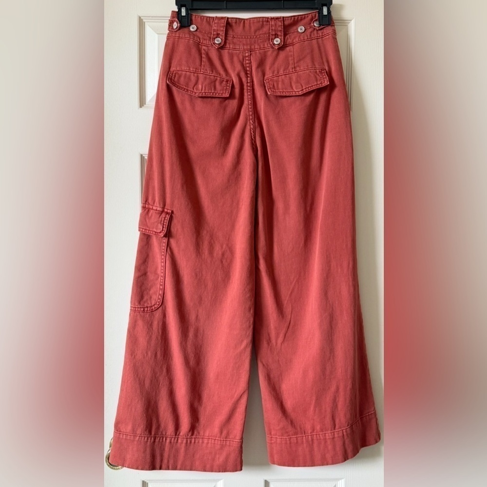 Pilcro Anthropologie Wide Leg High Rise Baggy Cargo Pants Women Sz 27 Terracotta - Picture 4 of 16